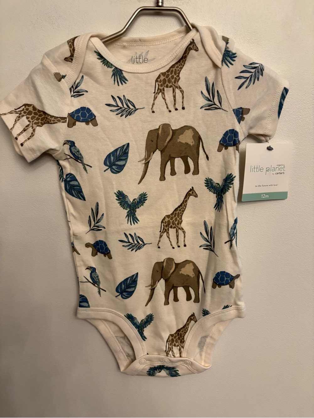 Little Planet Cream Safari Animal Bodysuit with Blue Accents 12M